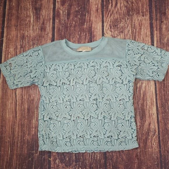 Loft mesh lace powder blue blossom top sz XXSP - Picture 3 of 5